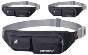 WATERFLY Slim Belt Bag with 4 Pockets for Women Men, Water Resistant Small Waist Pouch